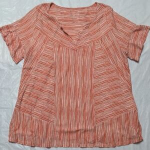 Soft Surroundings Orange Multi Striped V Neck Large look T Shirt Plus Size 1X